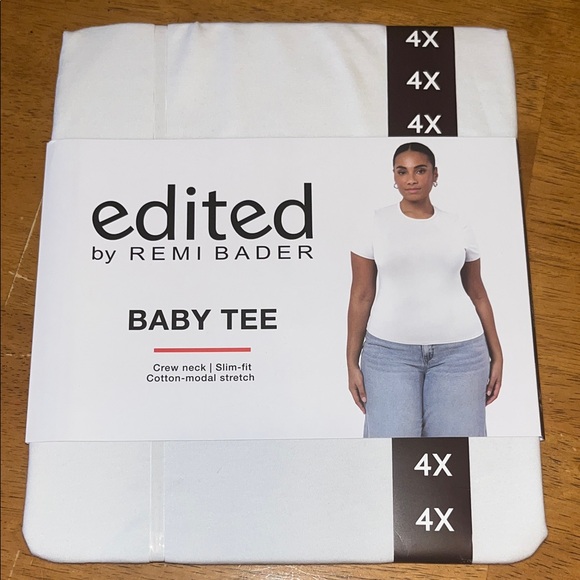 Edited by Remi Bader White Baby Tee Womens Plus Size 4X - Picture 1 of 7